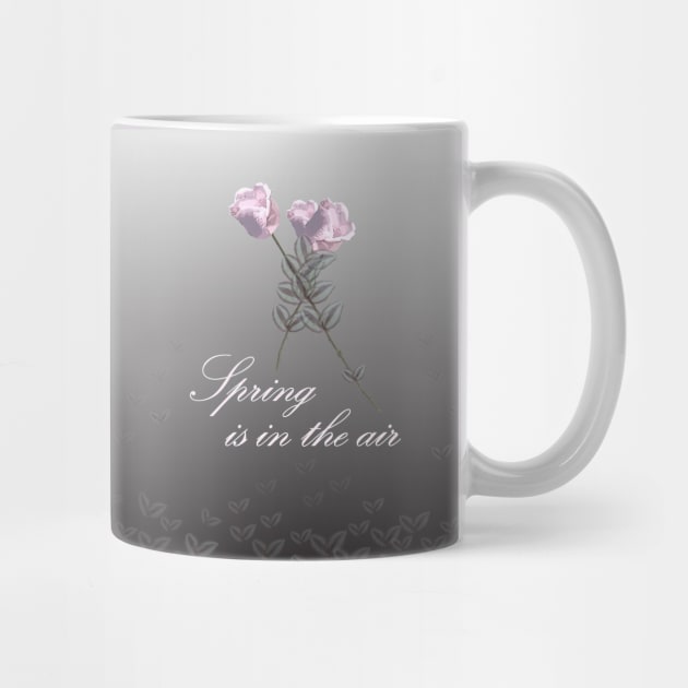 Spring is in the air, grey, pink, purple, floral, flowers, leaves, botanical, pattern, decor, art, TeePublic by PrintedDreams